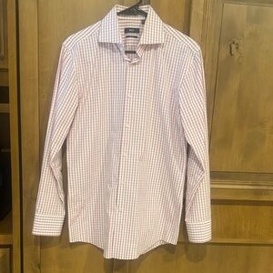 Boss Pink and White Windowpane Check Dress Shirt